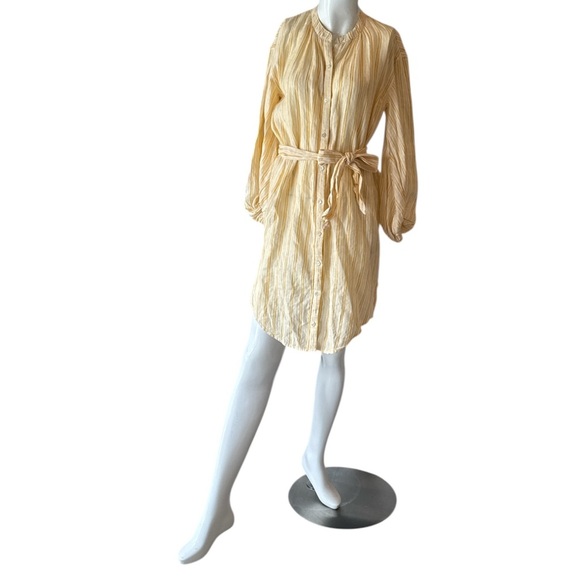Joie Beatrissa Linen Cornsilk Yellow Stripe Balloon Sleeve Shirt Dress Size XXS - Picture 5 of 14